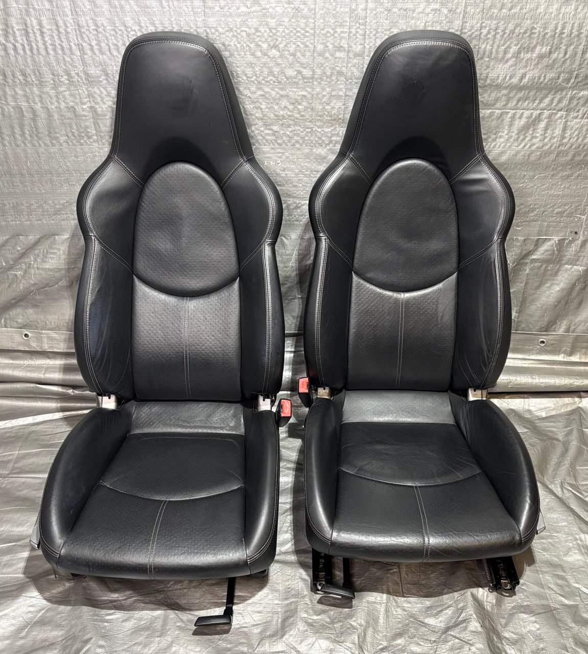 2005-2012 Porsche 997 911 / 987 Boxster / Cayman Black Leather Hard Back Sport Seats / Pair / 2 Way Power / P7009
